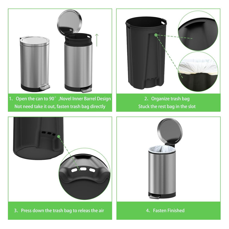 MAGBIX 30 Liter / 8 Gallon Round Step Trash Can, Quiet Lid